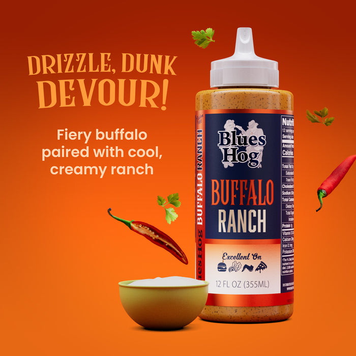 Blues Hog Buffalo Ranch Sauce, Creamy Wing & Dipping Sauce, All-Natural, Gluten-Free, No High Fructose Corn Syrup, 12 oz