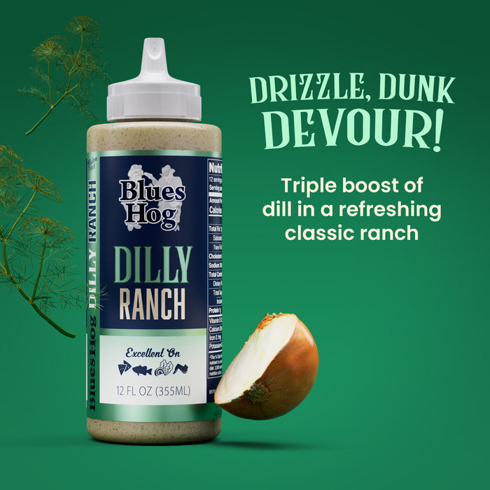 Blues Hog Dilly Ranch Sauce, Creamy Dressing & Dipping Sauce, All-Natural, Gluten-Free, No High Fructose Corn Syrup, 12 oz