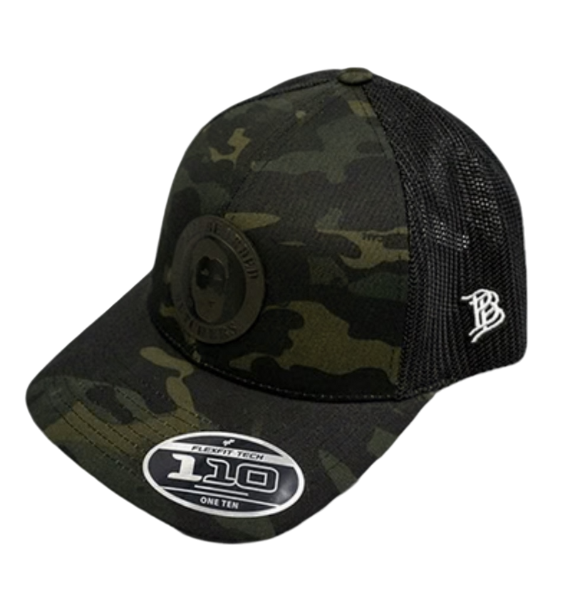 The Bearded Butchers Branded Bills Flexfit Camp Trucker Hat w/ Leather Patch