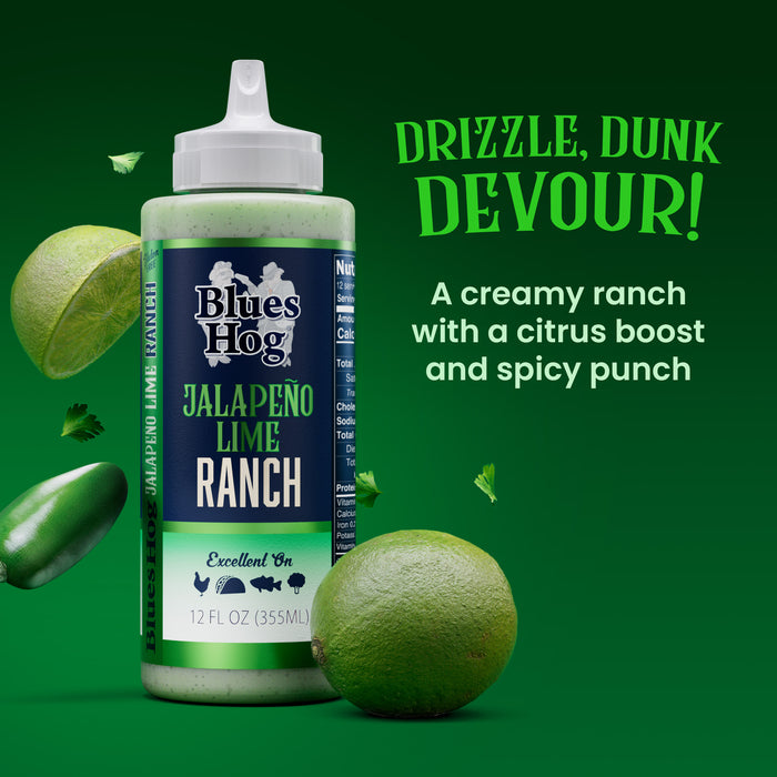Blues Hog Jalapeño Lime Ranch Sauce, 12 oz – Creamy & Zesty Dressing, Perfect for Grilling, Tacos, Salads & Dipping, All-Natural, No High Fructose Corn Syrup, Gluten-Free