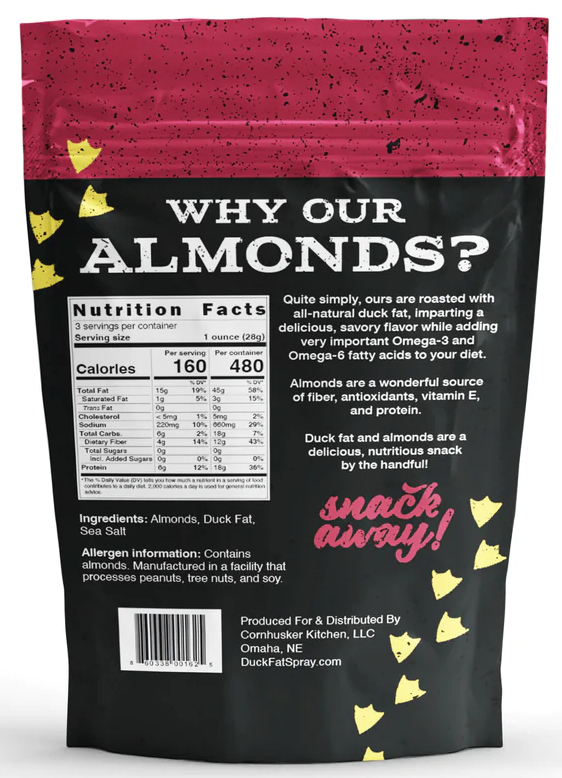 Pack of 12 All-Natural Duck Fat Roasted Almonds (3oz)