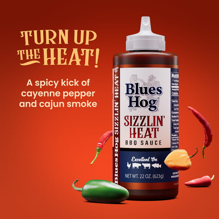 Blues Hog Sizzlin’ Heat BBQ Sauce, 22 oz – Spicy & Tangy Cajun Sauce Perfect for Ribs, Wings & Grilling, All-Natural, No High Fructose Corn Syrup, Gluten-Free