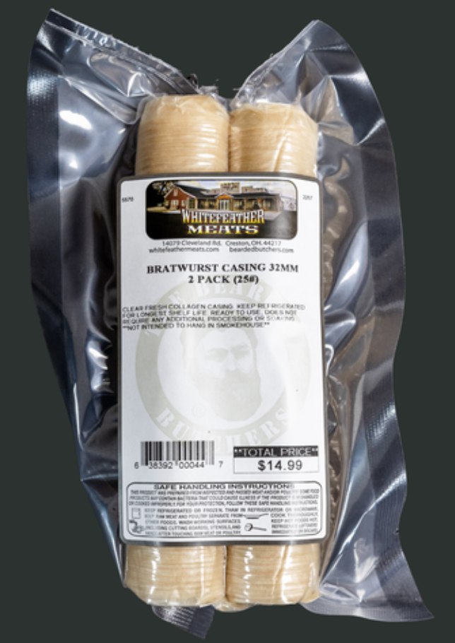 DIY Sausage - Bratwurst 32mm Collagen Casing (2 Pack)